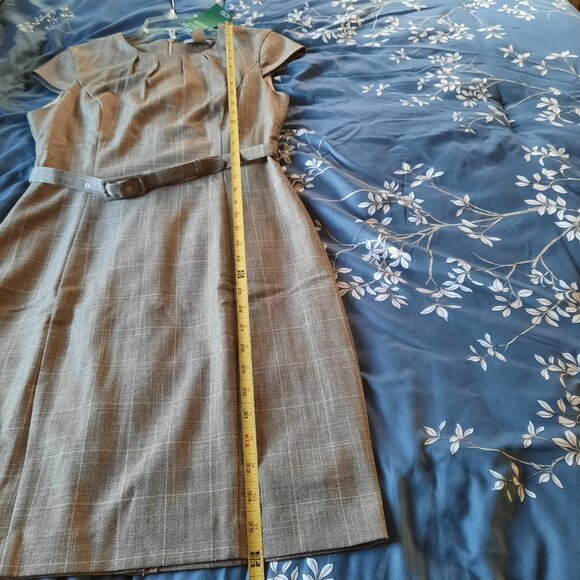 H&M Windowpane Plaid Belted Sheath Dress Office Work NWT!-  Beige/Gray, Size S - Picture 15 of 16